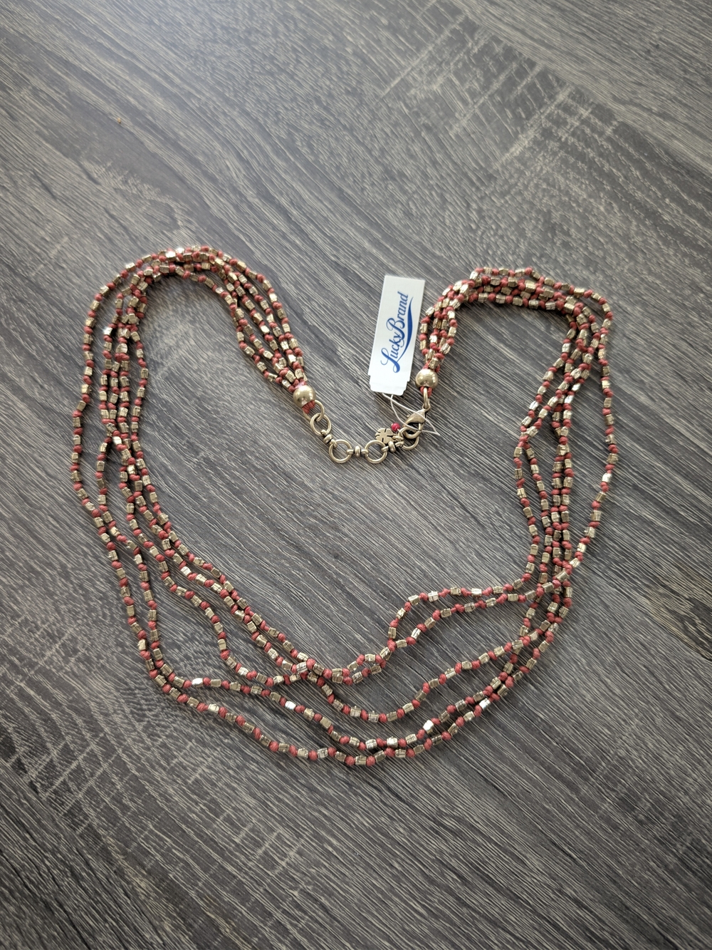 NWT Lucky Brand Red and Gold Multi-Strand Semi Precious Beaded Necklace